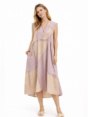 Oli & Hali Boho Oversized Patchwork Cotton Dress Raw Seam Lagenlook L